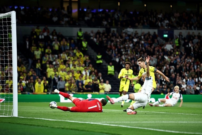 Villarreal keeper Luiz Junior conceded an own goal in the defeat at Tottenham. AFP