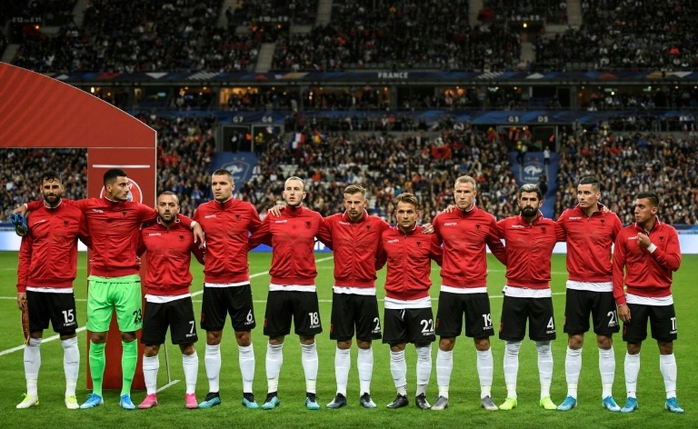 The Albanians heard the Andorran anthem prior to their match against France. AFP