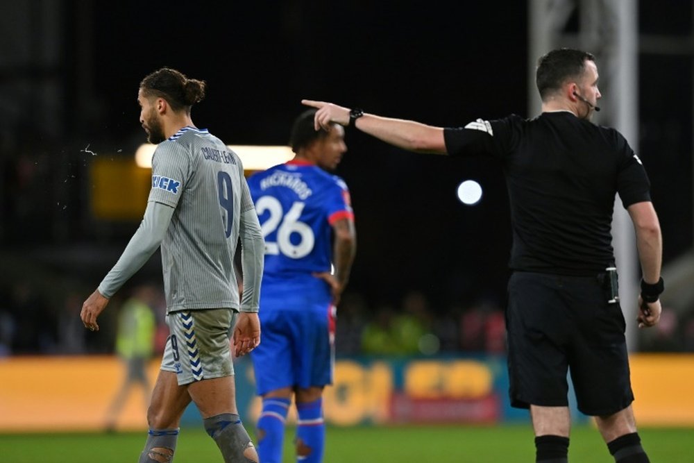 The red card would have been the first of Calvert-Lewin's career had it stood. AFP