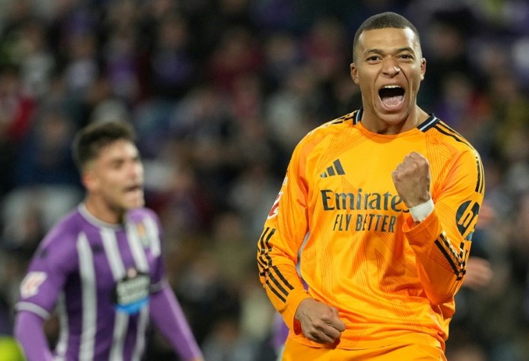 Mbappe netted a treble as Los Blancos thrashed Valladolid. AFP