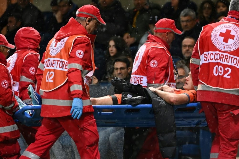 Pavard was stretchered from the field during the win at Atalanta. AFP