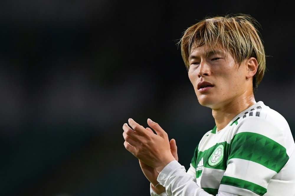 Furuhashi scored his 30th goal of the season as Celtic clinched the Scottish Premiership title. AFP