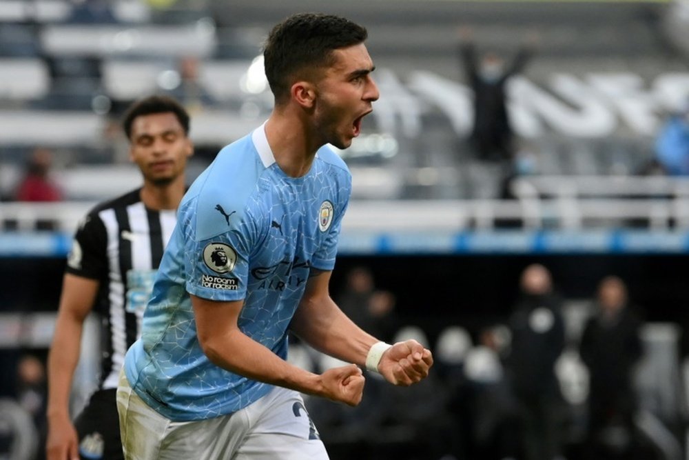 Ferran Torres scored his first hat-trick for Man City against Newcastle. AFP