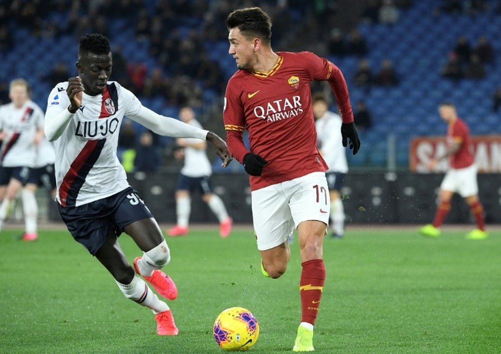 Musa Barrow (L) was decisive in Bologna's triumph at the Stadio Olimpico. AFP