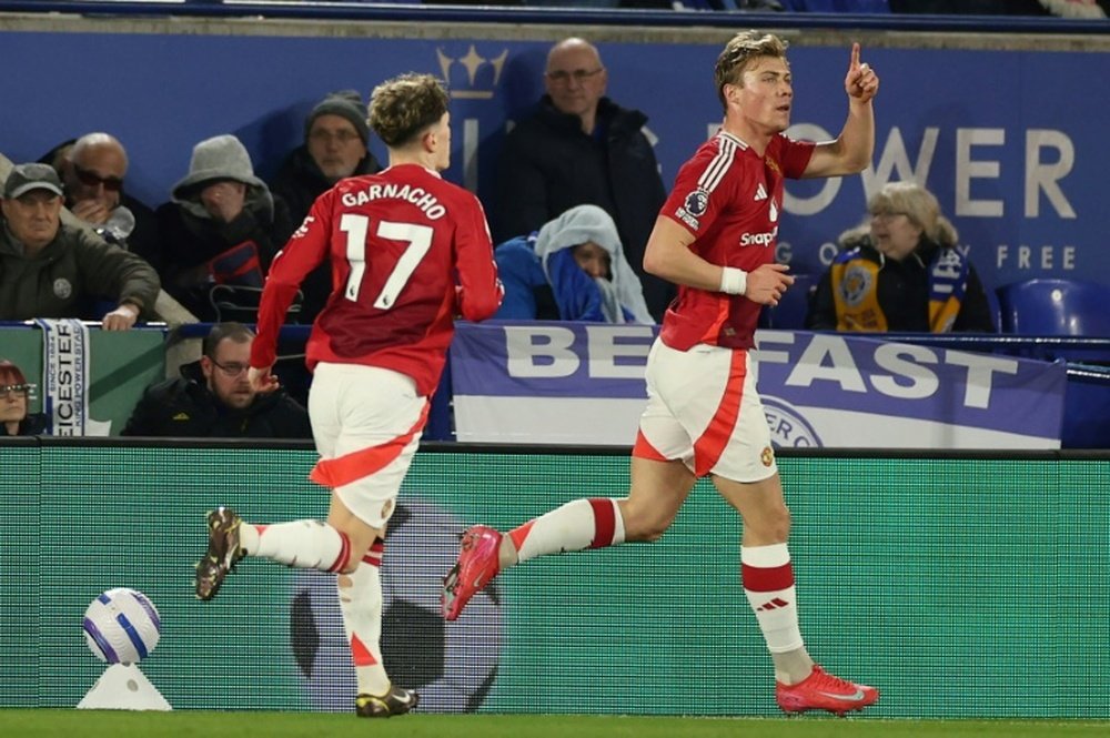 Rasmus Hojlund scored against Leicester in the Premier League on Sunday. AFP
