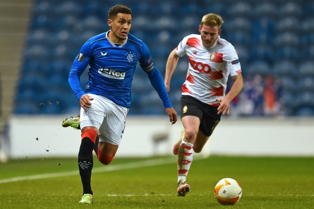 Tavernier takes Rangers to the top of the league. AFP