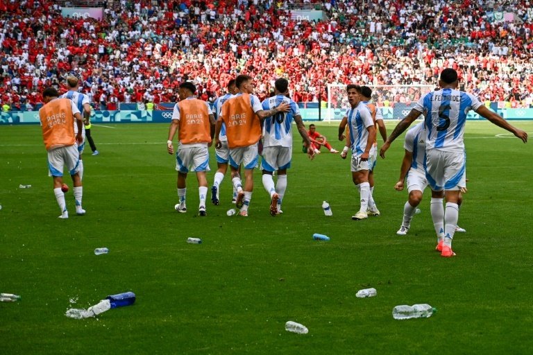 Chaotic scenes marred the men's football match between Argentina and Morocco. AFP