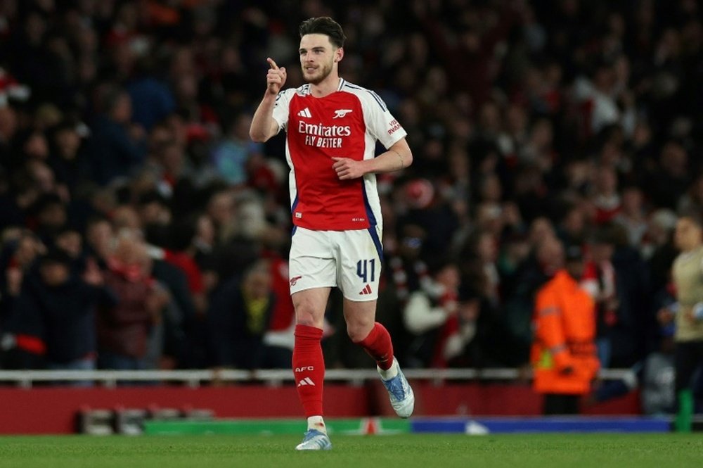 Arsenal's Rice scored two free-kicks against Real Madrid. AFP