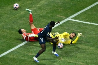 Jamal Musiala was hurt in a collision with PSG goalkeeper Gianluigi Donnarumma. AFP