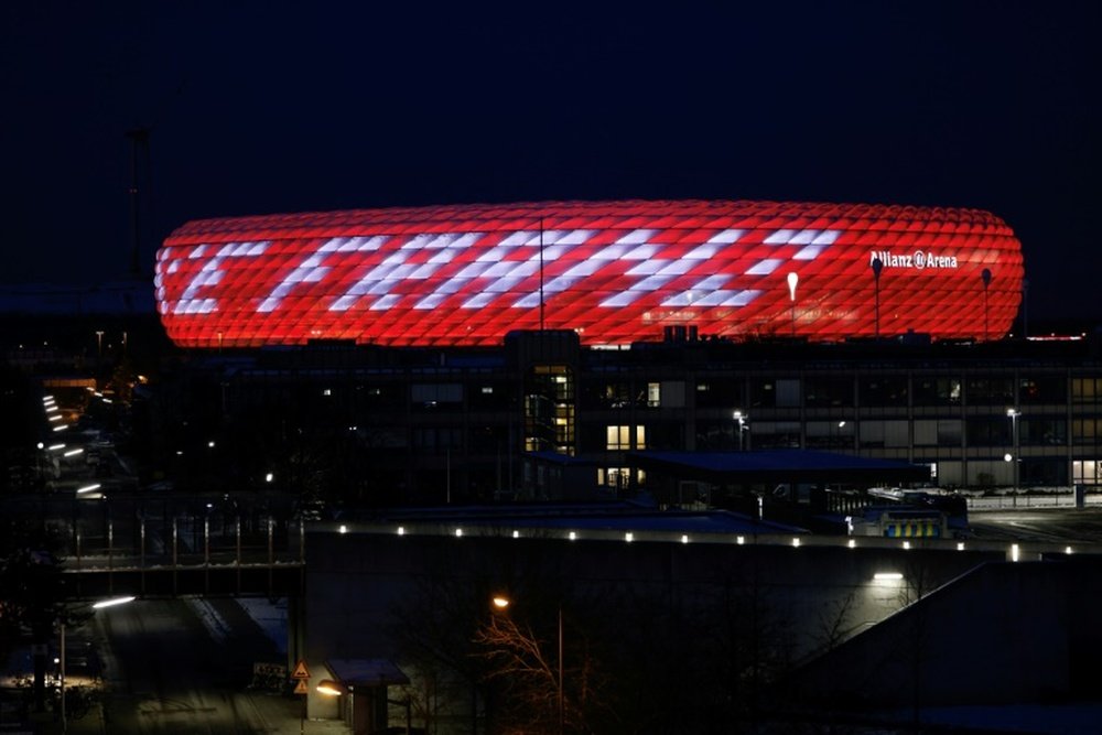 The words Danke Franz are projected in tribute to Beckenbauer onto Bayerns stadium. AFP