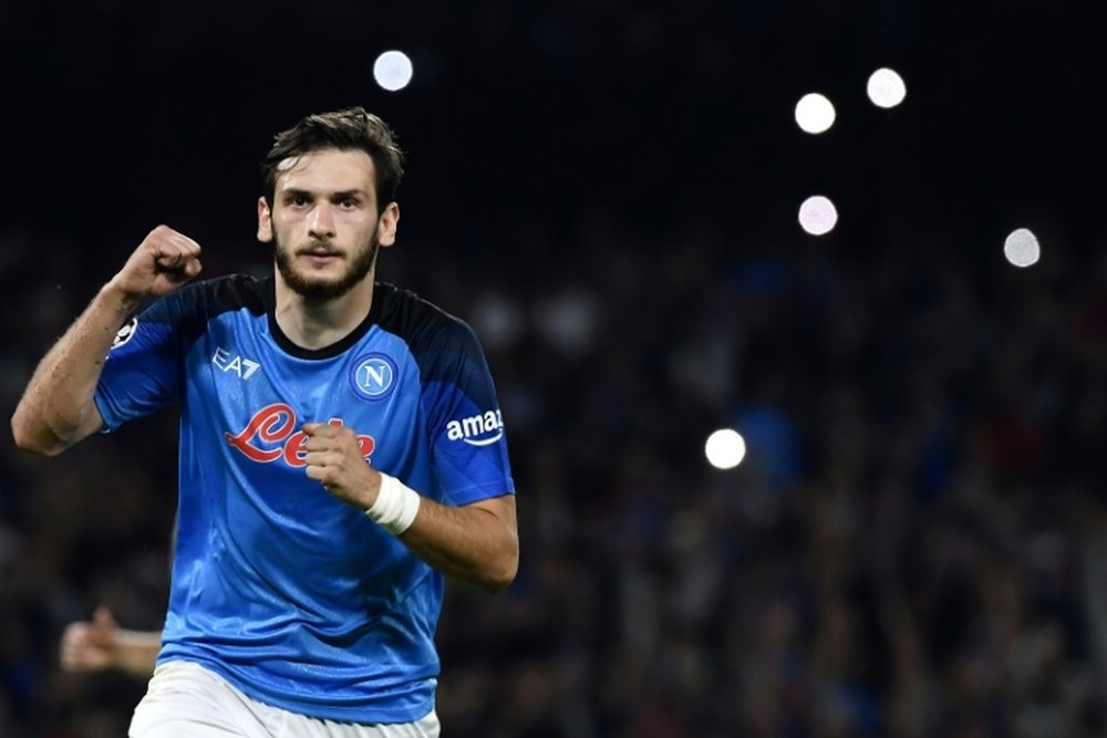 Khvicha Kvaratskhelia scored as Napoli beat Ajax 4-2. AFP