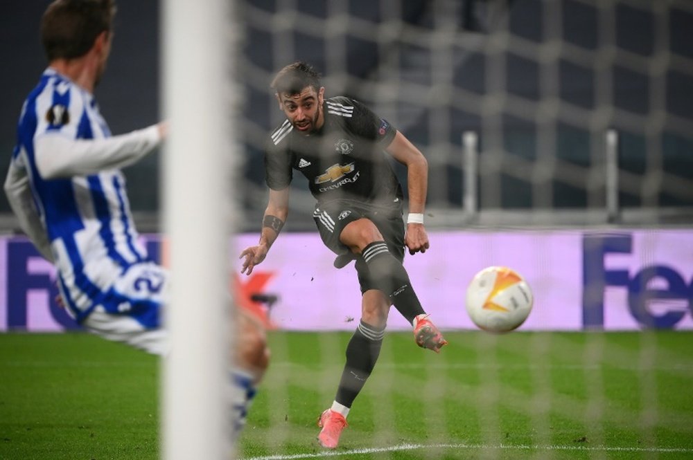 Bruno Fernandes scored twice as United thumped Sociedad 0-4. AFP