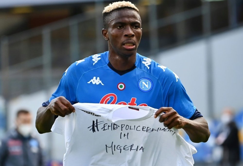 Victor Osimhen had a message after scoring for Napoli v Atalanta. AFP