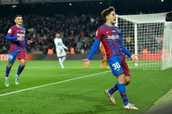 Gavi scored Barcelona's second goal in their win over Elche in La Liga on Saturday. AFP