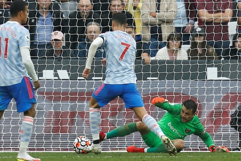 Ronaldo scores his fourth goal in three games for United. AFP