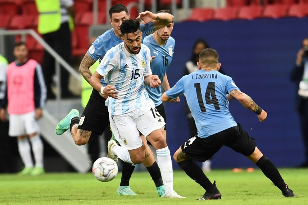 Nico Gonzalez (L) is currently in action at the Copa America with Argentina. AFP
