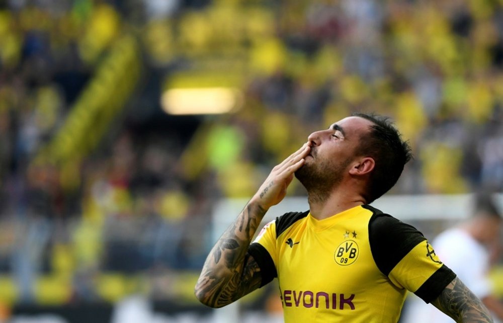 Alcacer was Dortmund's hero. AFP