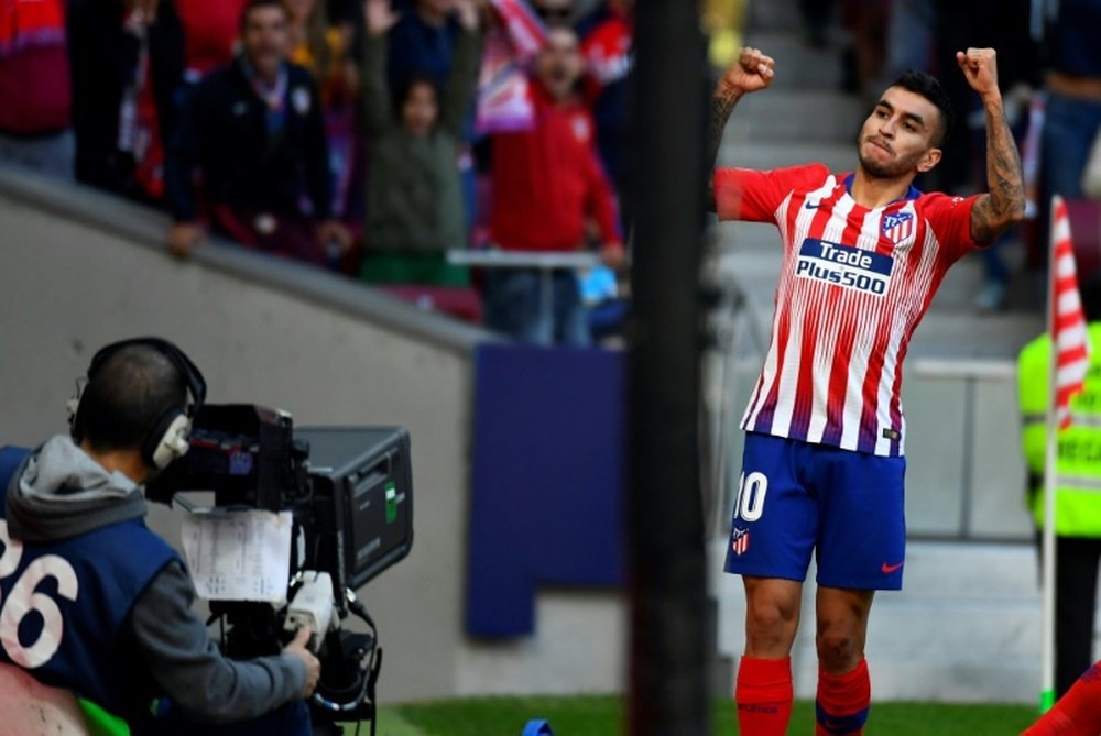 Atletico Madrid's Angel Correa celebrates scoring the only goal of the game. AFP