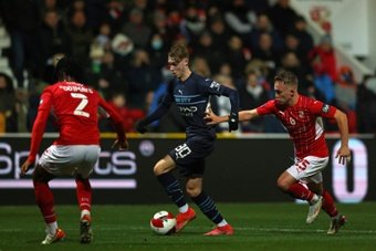 Cole Palmer shone in Manchester Citys 4-1 win at Swindon. AFP