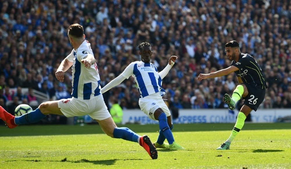 Mahrez scored a crucial goal as City won the league on Sunday. AFP