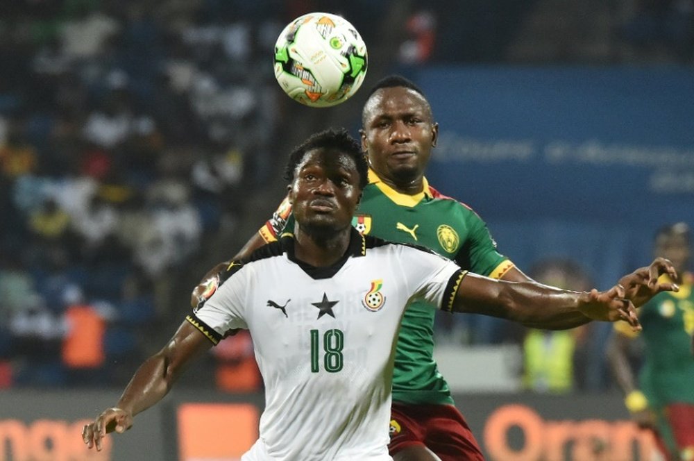 Ghanas defender Daniel Amartey won a controversial penalty against South Africa. AFP