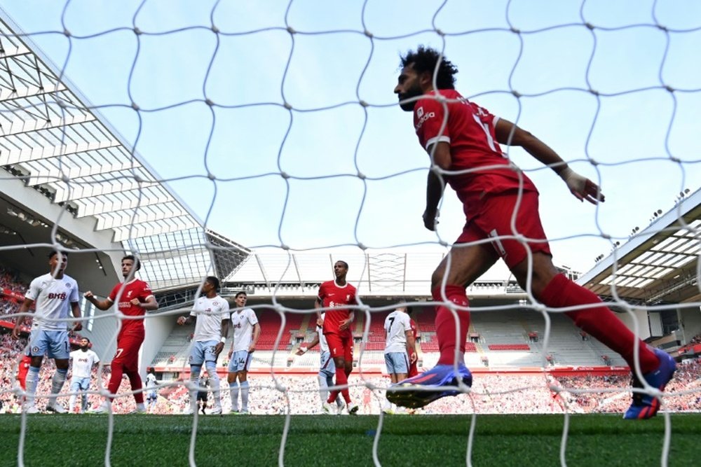 Salah continues to score goals for the Reds as rumours of his departure continue. AFP