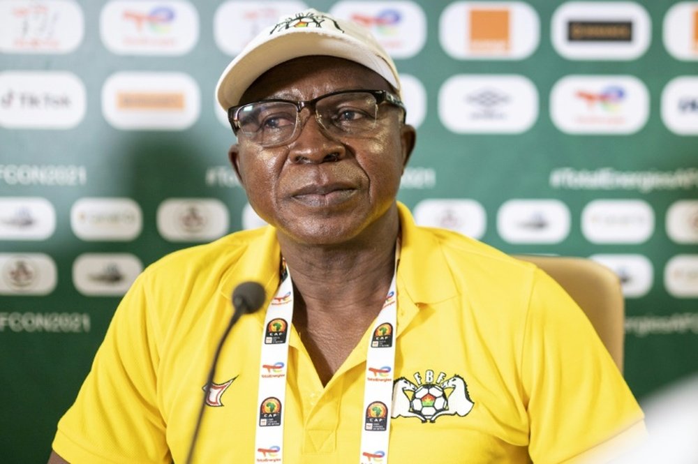 Burkina Faso coach Kamou Malo speaking at a press conference in Yaounde. AFP