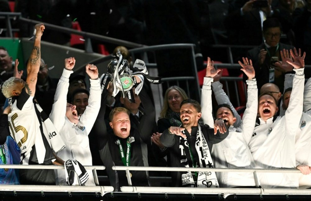 Howe celebrated Newcastle's first significant domestic prize since the 1955 FA Cup. AFP