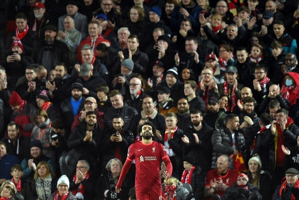 Mohamed Salah soaks up the Anfield atmosphere while playing for Liverpool. AFP