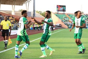 Samuel Chukwueze (L) scored as Nigeria beat Sudan 3-1. AFP