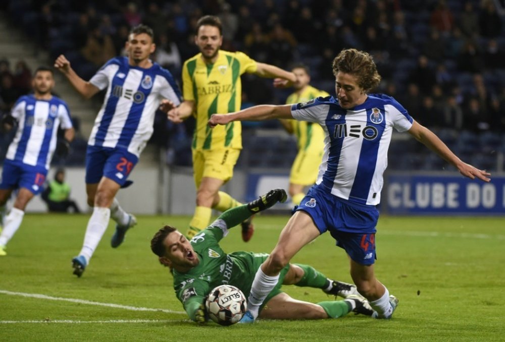 Fabio Silva (R) has joined Wolves for a club record fee. AFP