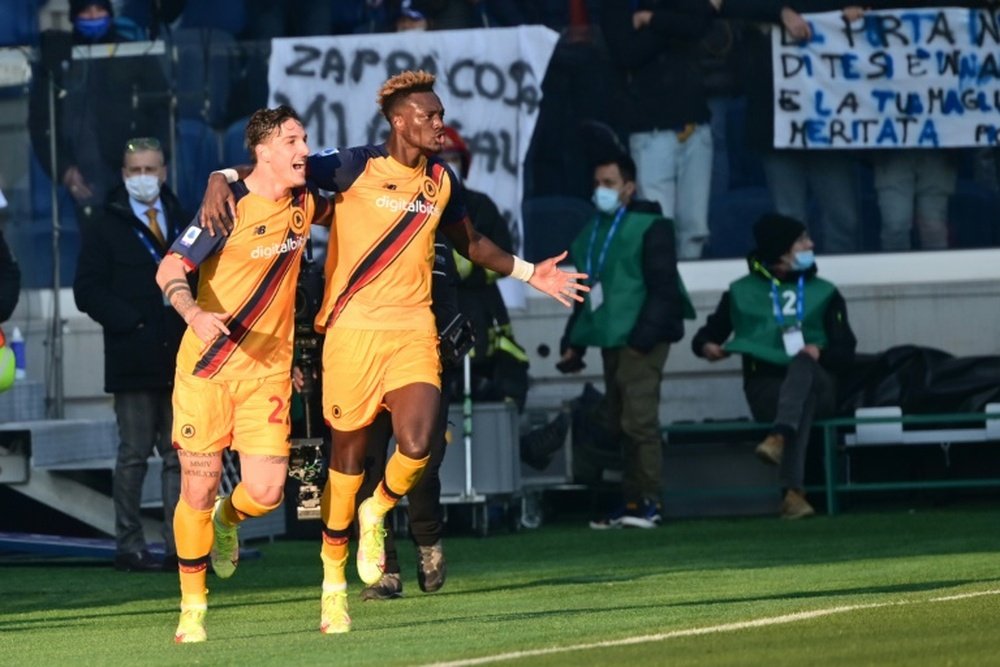 Tammy Abraham and Nicolo Zaniolo both scored in Romas impressive win at Atalanta. AFP