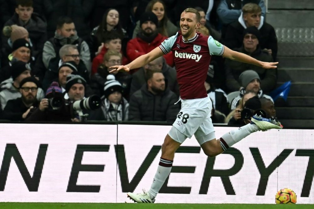 West Ham United's Tomas Soucek scored against Newcastle on Monday. AFP
