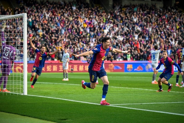 Lewandowski's second-half strike helped Barcelona beat Alaves. AFP