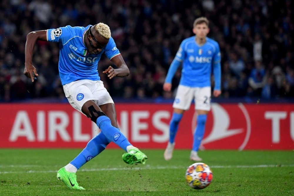 Victor Osimhen scored his ninth goal of the season against Barca. AFP