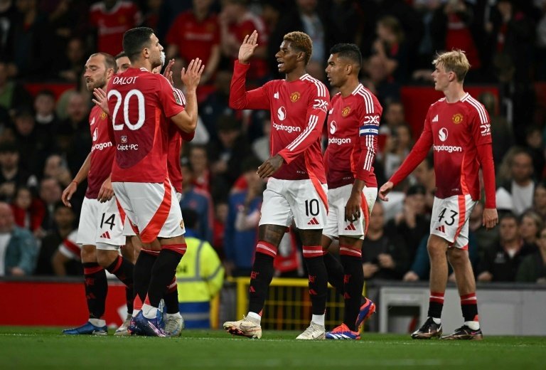 Rashford, Antony and Alejandro Garnacho all netted before half-time. AFP