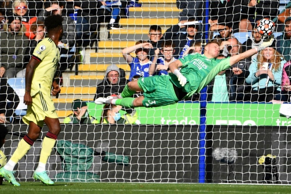 Aaron Ramsdale pulled off many great saves as Arsenal beat Leicester 0-2. AFP