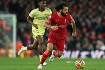 Mohamed Salah attacks for Liverpool during a 4-0 triumph over Arsenal at Anfield. AFP