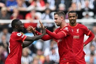 Naby Keita (L) scored the only goal as Liverpool won 0-1 at Newcastle. AFP