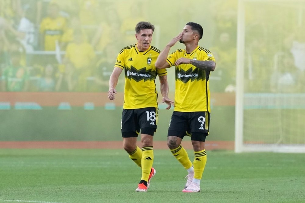Cucho Hernandez (R) was seen celebrating a goal in July 2024. AFP
