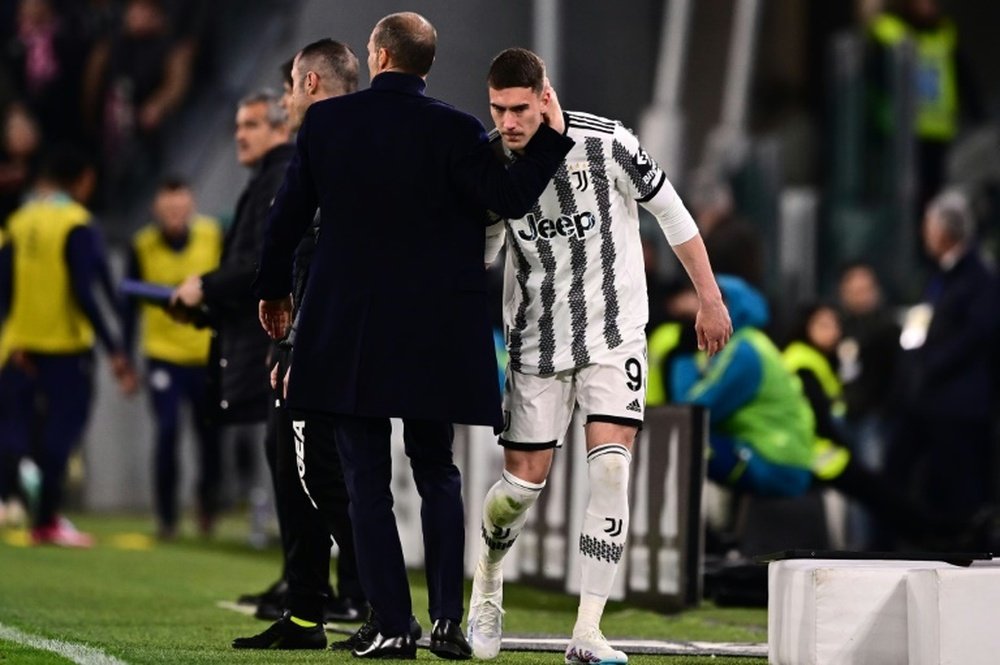 Vlahovic (R) was racially abused by Atalanta fans before scoring Juventus second on Sunday. AFP