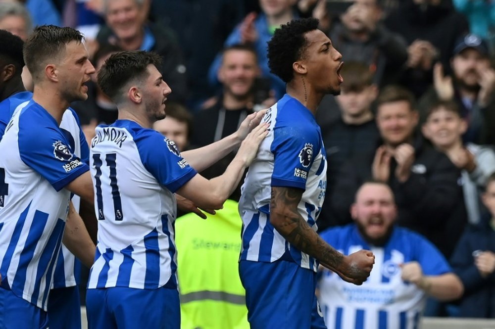 Brighton's Joao Pedro (R) scored against Aston Villa on Sunday. AFP