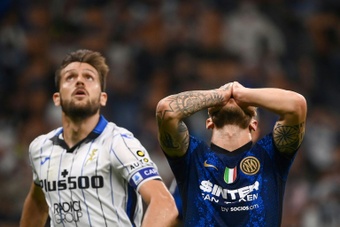 Federico Dimarco (R) missed a penalty for Inter versus Atalanta. AFP