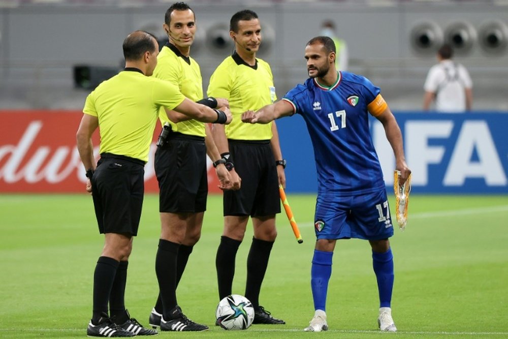 Bader al-Mutawa made his 185th cap as Kuwait lost to Bahrain. AFP