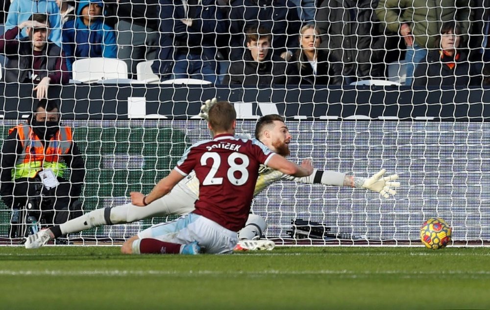 Tomas Soucek got the only goal for West Ham against Wolves. AFP