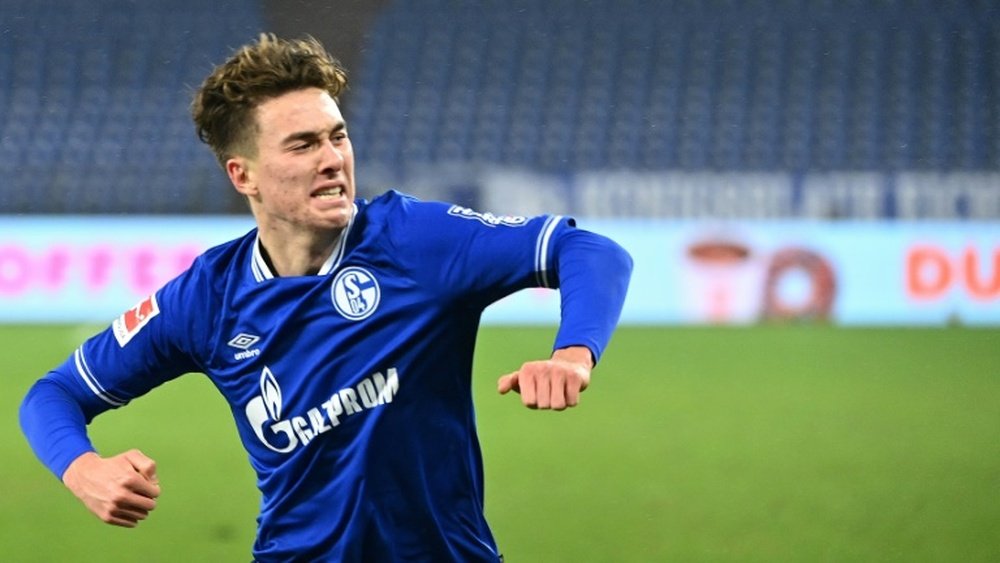 US teenager Matthew Hoppe celebrates his hat-trick for Schalke on Saturday. AFP