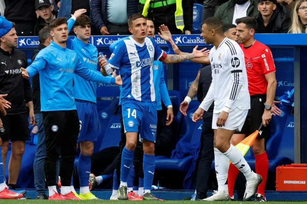 Mbappe was sent off for an ugly lunge at Blanco. AFP