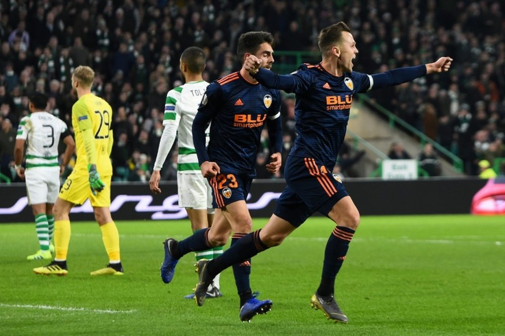 Denis Cheryshev broke the Celtic offside trap to open the scoring for Valencia. AFP