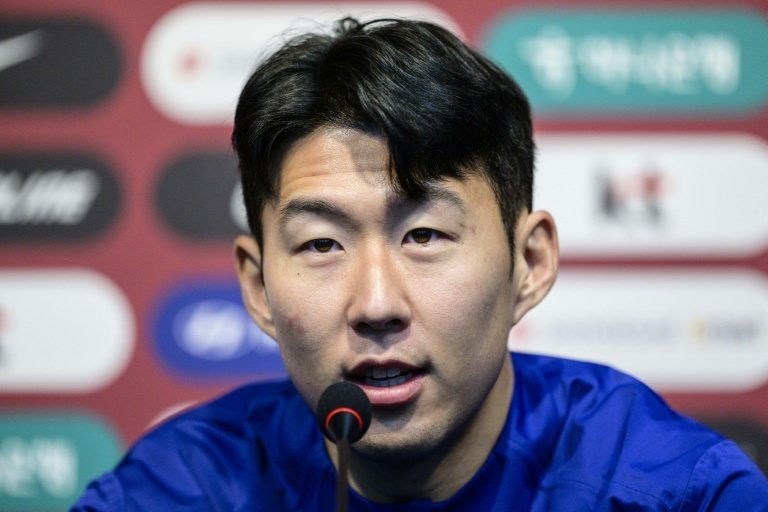 Son Heung-min spoke during a press conference on Wednesday. AFP