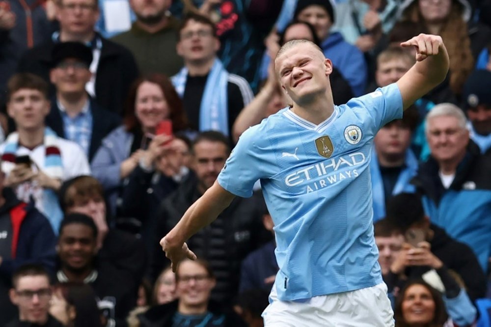 Haaland scored in Manchester Citys 4-1 victory over Luton. AFP